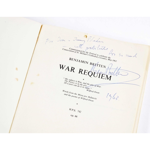 1527 - Benjamin Britten - A signed score of War Requiem, 1963, with dedicational note to Joan and Jimmy Bla... 