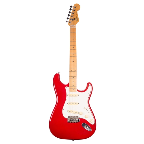 49 - Late 1980s Fender Stratocaster electric guitar, made in Japan, ser. no. E9xxxx0; Finish: red; Fretbo... 