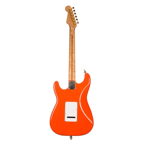 325 - Custom build Strat type electric guitar comprising Fiesta red finished body (minor dings), WD Music ... 