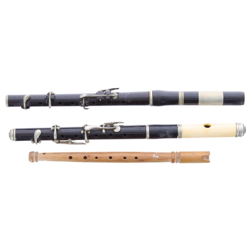 1524 - English rosewood and nickel mounted piccolo by and stamped Metzler, London; together with another pi... 