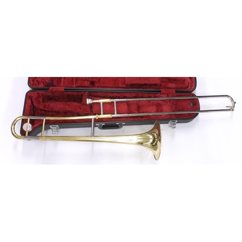 1228 - Yamaha gold lacquered trombone, mouthpiece, case