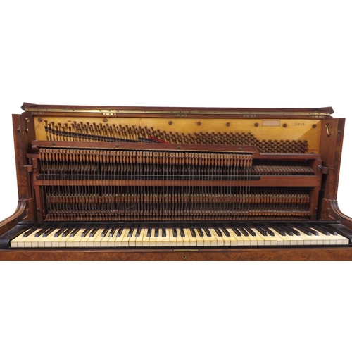 1231 - Upright piano by John Broadwood & Sons, London, 1873, the case of burr walnut with intricately frett... 