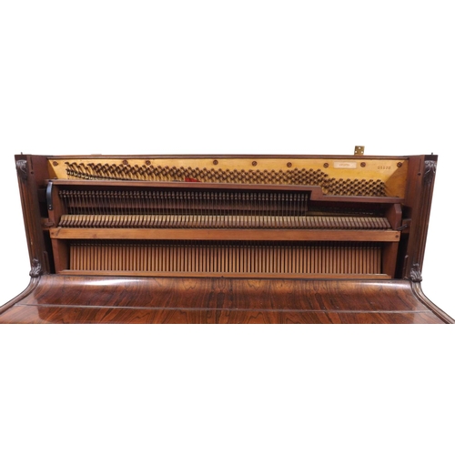 1232 - Upright piano by John Broadwood & Sons, London, 1879, the case of rosewood with two intricately fret... 