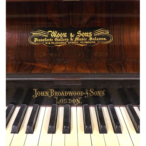 1232 - Upright piano by John Broadwood & Sons, London, 1879, the case of rosewood with two intricately fret... 