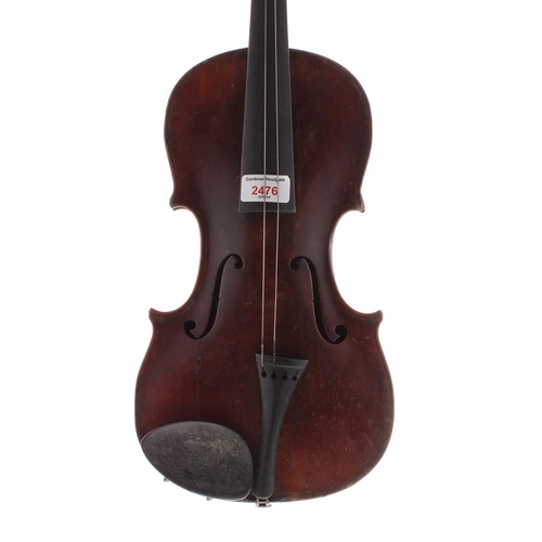 2476 - Late 19th century German violin labelled indistinctly Jacob Beil..., Geigenmacher..., 14 3/16