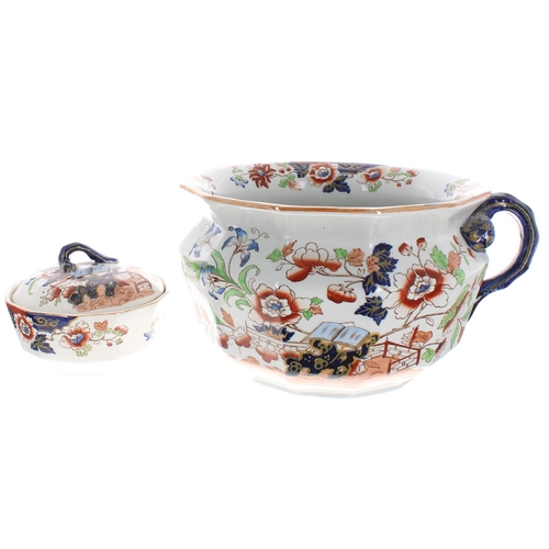 323 - Mason's Patent Ironstone China 'Japan Fence' pattern washing jug and basin, jug with serpent handle,... 