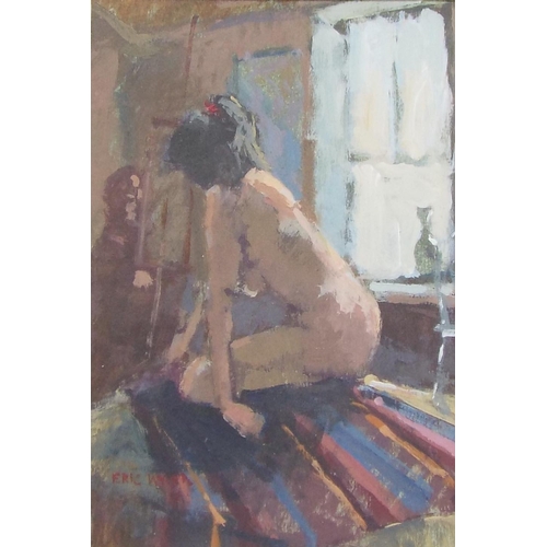 791 - •Eric Ward (b. 1945) - Female nude in a sunlit studio with the artist beside his easel in the distan... 