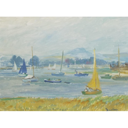 792 - •Ronald Ossory Dunlop RA (1894-1973) - Sailing yachts upon a lake with hills in the distance, signed... 