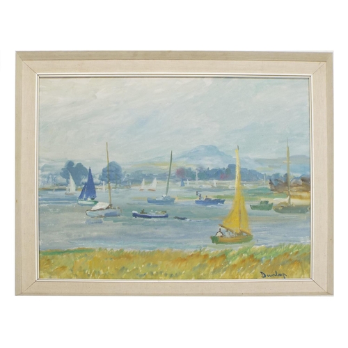 792 - •Ronald Ossory Dunlop RA (1894-1973) - Sailing yachts upon a lake with hills in the distance, signed... 