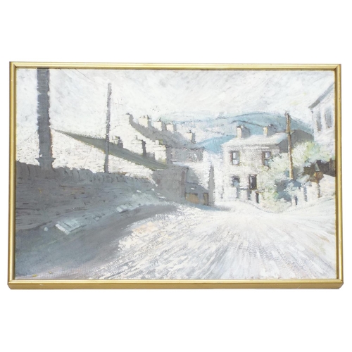 794 - Style of Arthur Maderson (20th/21st century) - Sunlit street scene with cottages, a stone wall and t... 