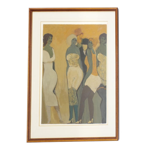 799 - David Schneur (Israeli 1905-1988) - Four Ladies and Two Gentlemen, Limited edition coloured lithogra... 