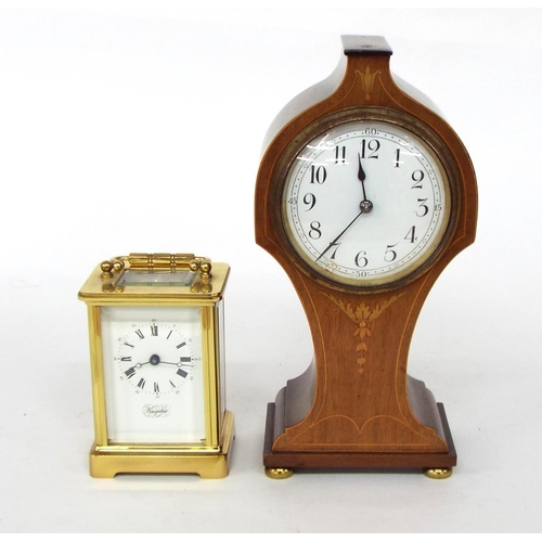 2508 - Mahogany inlaid foliate shaped mantel clock timepiece with platform escapement, 9.5