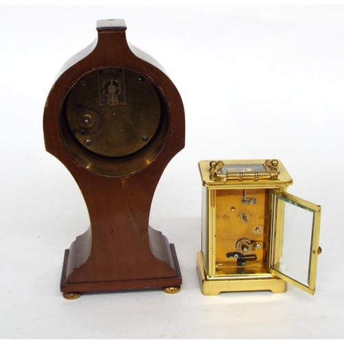 2508 - Mahogany inlaid foliate shaped mantel clock timepiece with platform escapement, 9.5