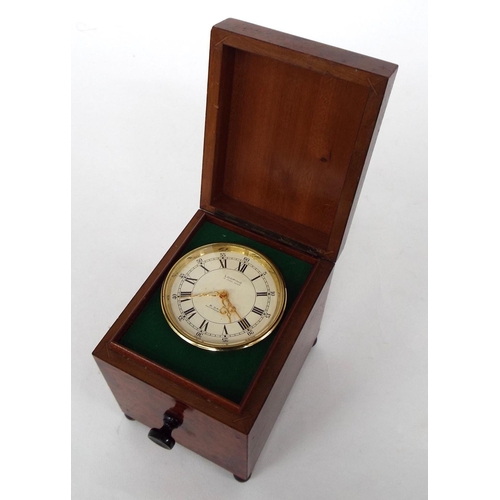 2509 - Looping 15 jewel lever eight day alarm clock, within a walnut musical case with hinged lid, 5.25