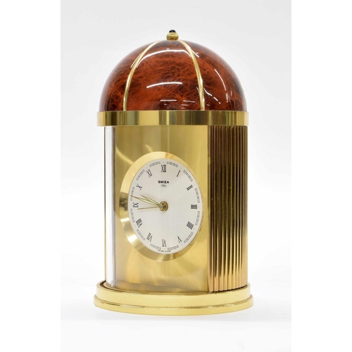 2516 - Swiza quartz alarm clock, with sliding doors and of cylindrical domed form, 5.5