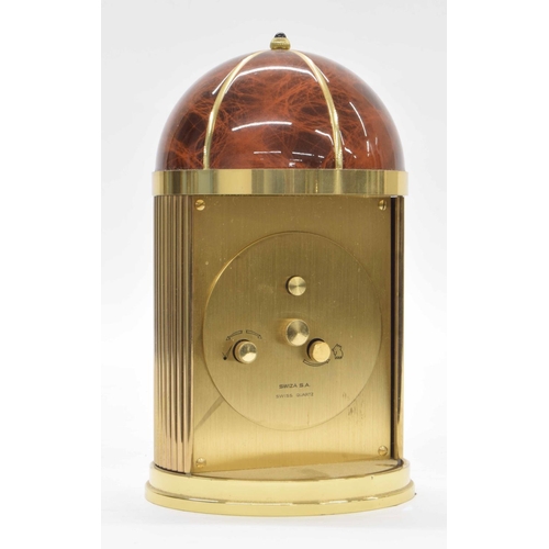 2516 - Swiza quartz alarm clock, with sliding doors and of cylindrical domed form, 5.5