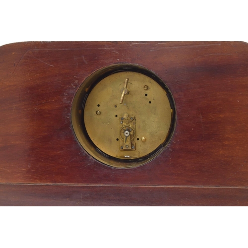 2519 - Mahogany mantel clock timepiece inlaid with boxwood lines, 6.5