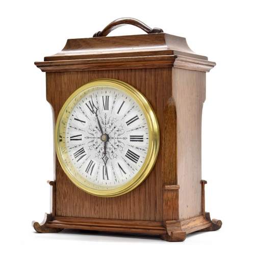 2520 - Small French oak cased eight day mantel clock timepiece with platform escapement, 7.75