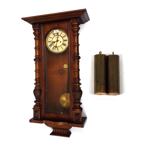 2603 - Walnut double weight Vienna regulator wall clock, the 7