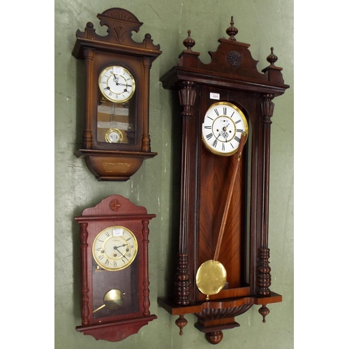 2608 - Stained walnut cased double weight Vienna regulator wall clock, the 7