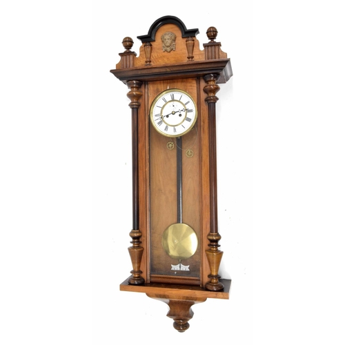 2609 - Walnut double weight Vienna regulator wall clock, the 6.5