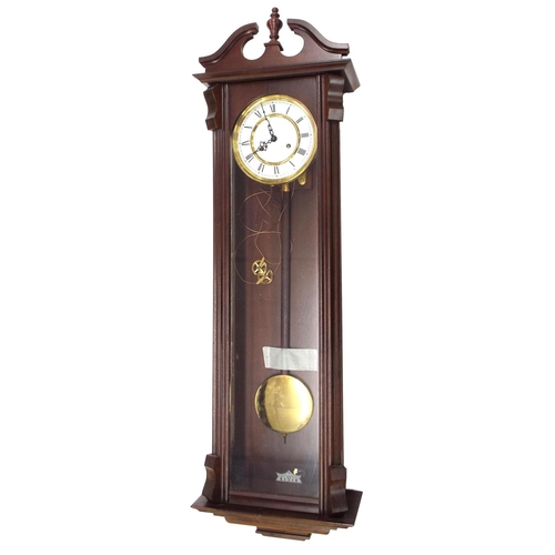 2610 - Contemporary mahogany double weight Vienna regulator wall clock, the 7