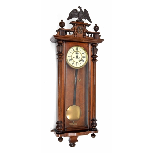 2614 - Walnut Vienna two train regulator wall clock, the 7