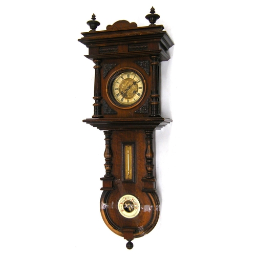 2616 - German walnut two train compendium wall clock, the 5