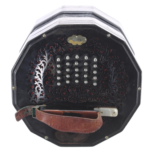 1243 - Rare C Wheatstone Crane system concertina, with fifty one buttons on pierced raised foliate twelve s... 