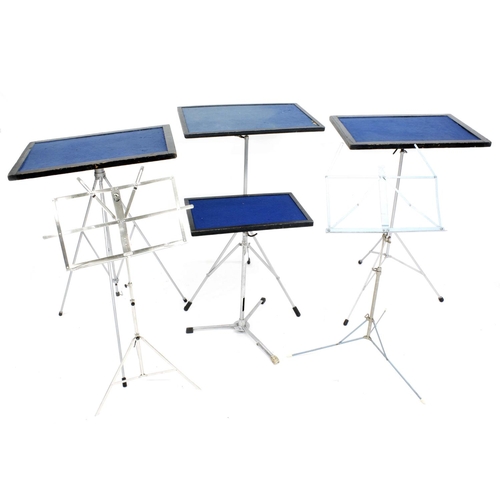 1271 - Paul Chalklin - Four old percussion trap tables with stands; together with two old music stands (6)