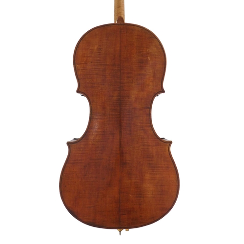 2512 - Interesting 19th century violoncello labelled Gustave Mavard, Brussels 1889, the two piece back of f... 