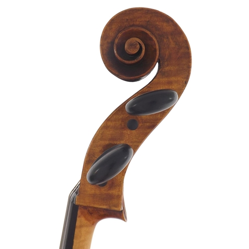 2512 - Interesting 19th century violoncello labelled Gustave Mavard, Brussels 1889, the two piece back of f... 