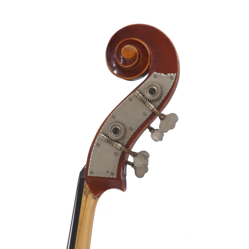 2514 - Contemporary Rhegin quarter size double bass, total length of back 35 1/2