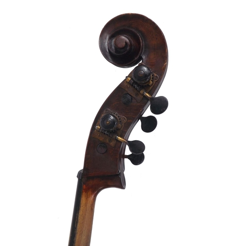 2515 - Late 19th century Mittenwald double bass, length of back 44 1/2