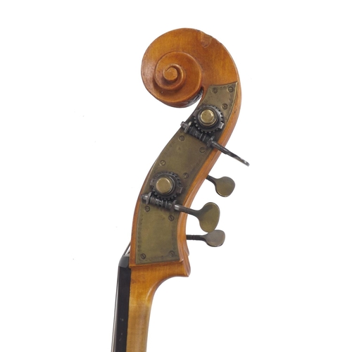 2516 - Late 19th century Mittenwald double bass, length of back 44 1/2