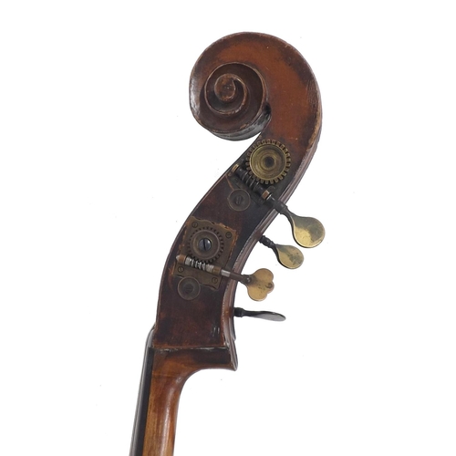 2519 - Good 19th century French swell-back double bass, back length 43 1/2