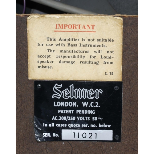 664 - Selmer Little Giant guitar amplifier, made in England, serial no 11021, missing on/off/volume contro... 