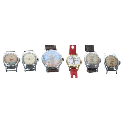 598 - Five novelty lady's wristwatches to include Mickey Mouse, two Hoopalong Cassidy, Yogi bear, Cinderel... 