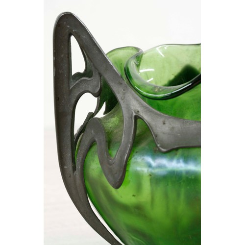 Art Nouveau Iridescent Green Glass Vase In A Stylised Pewter Mount By Van Houten The Vase With A Fr 1676