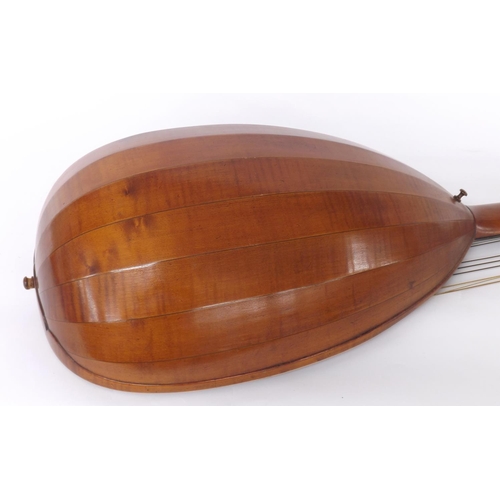 1206 - Interesting German seventeen string theorbo lute circa 1900, with segmented satinwood maple back and... 