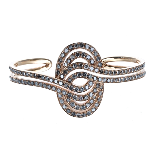 134 - 18k rose gold diamond set bangle, round brilliant-cut diamonds, 28.4gm (403787-3-A)