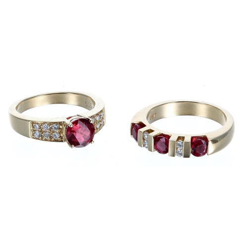 140 - 14k ruby and diamond half eternity ring, with three rubies estimated 1.00ct approx in total, four sm... 