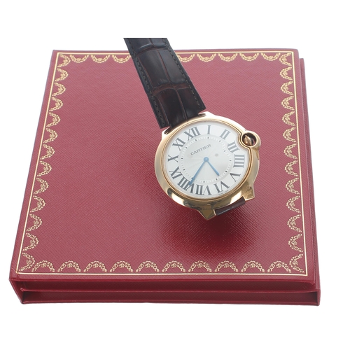 28 - Cartier Ballon Bleu Mecanique 18k gentleman's wristwatch, ref. 3376, no. 796xxxx, silvered dial, blu... 