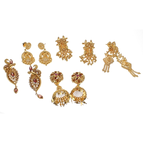 93 - Five pairs of high grade yellow gold earrings, 64.6gm (140187-1-G)