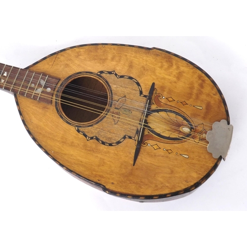 1215 - Interesting and unusual unlabelled pear shaped flatback mandolin, with classical inlay to the chevro... 