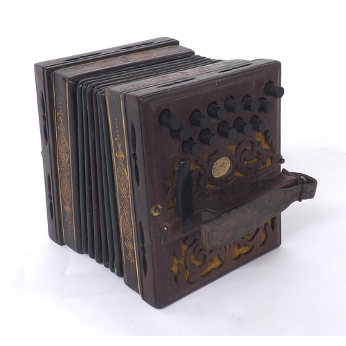 1222 - Rare mid 19th century square concertina by and bearing the paper label of Henry Harley, 'Improved' M... 