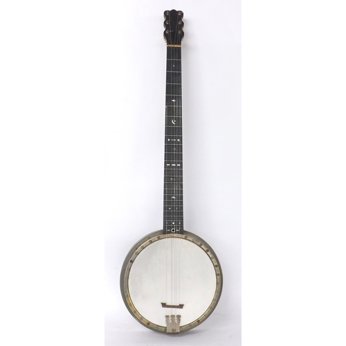 1231 - Good late 19th century six string banjo by Daniel's, Patent All Metal Pot Model, with mother of pear... 