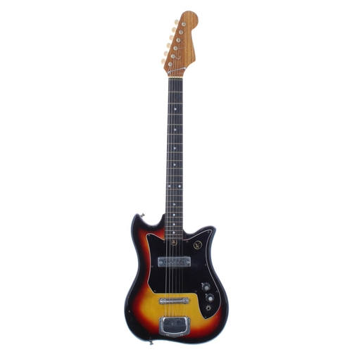 308 - 1960s Kay E100 electric guitar, made in Taiwan; Finish: sunburst, various dings; Fretboard: ebonised... 