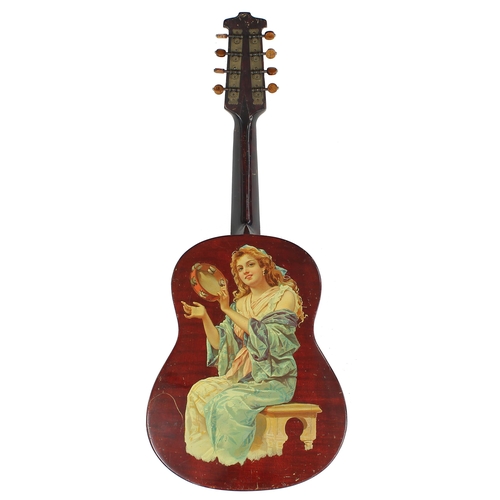 1275 - Guitar shaped mandolin (mandolinetto) labelled Neapolitan College of Music, Patent no. 2272..., deco... 