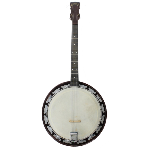 1276 - B & S master four string banjo with resonator, with 10.5